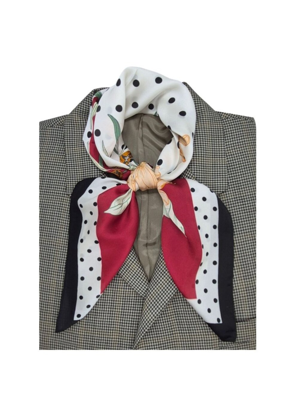 ⭐Luxurious Silky Floral Polka Dot Square Scarf White Black Vintage-Inspired New⭐